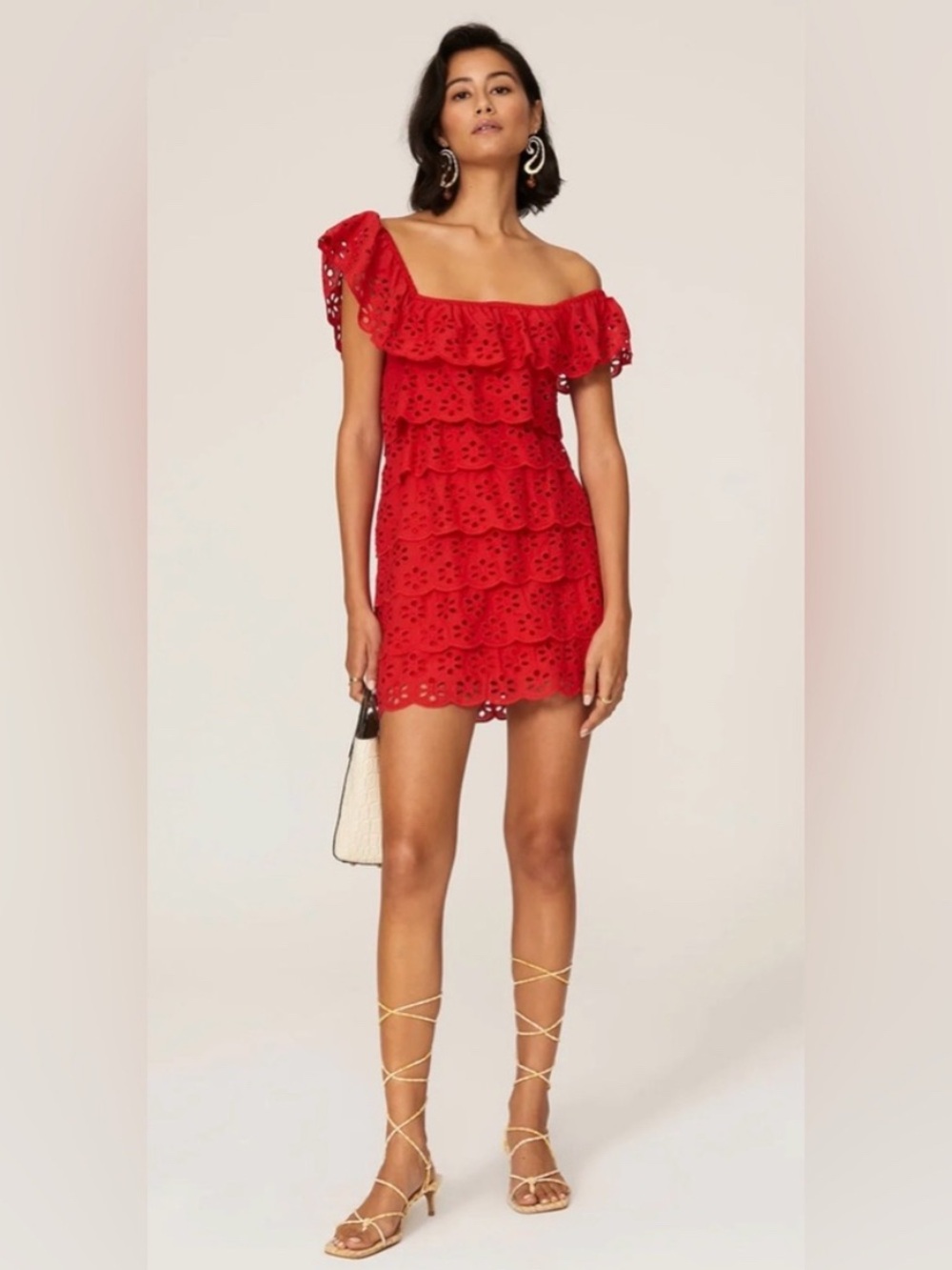 Show Me Your Mumu Lucy Red Floral Mini Ruffle Dress, Size Large